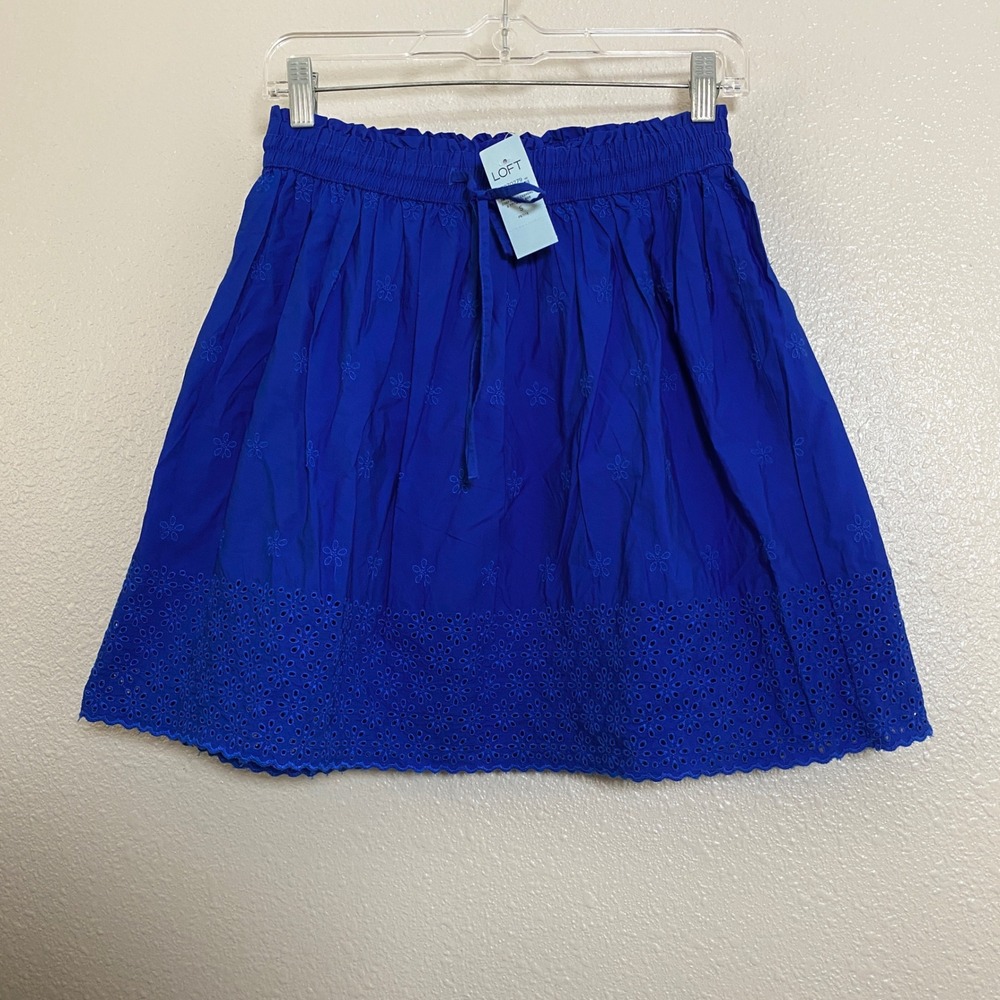 New with Tags LOFT Blue Eyelet Lace Mini Skirt Small Summer Casual Beachy Cotton